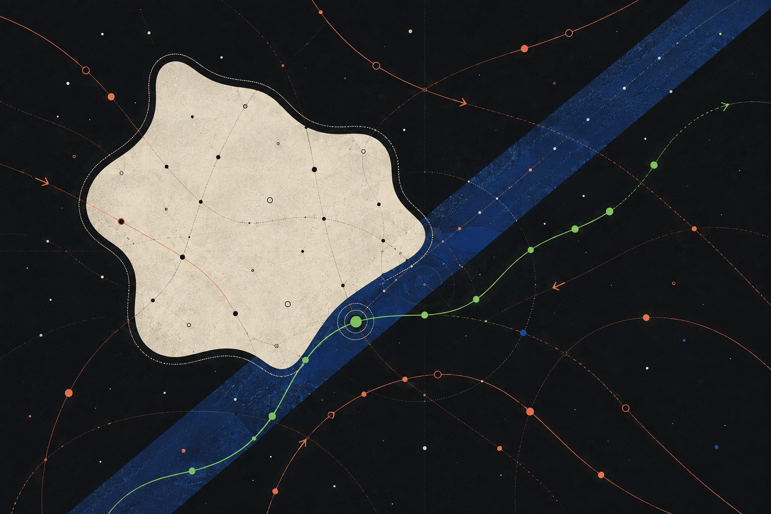 An abstract intent trajectory intersecting an ideal-customer territory at a prioritised point